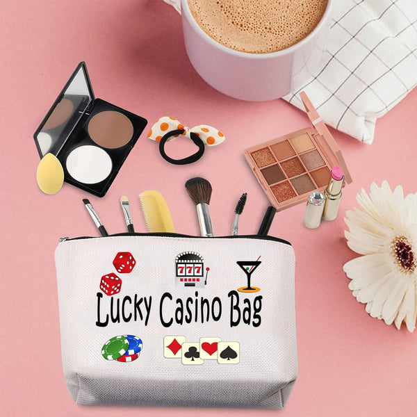 Casino Gamble Zipper Pouch Gift Lucky Casino Bag Gift for Gambler Casino Lover Gift Gambling Gift Slots Gift Dice Poker Chips Cosmetic Bag (Casino)