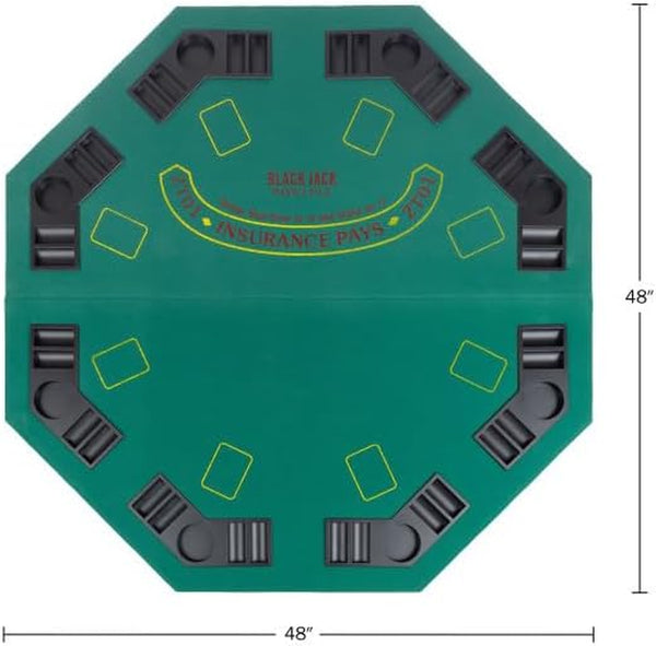 Folding Poker Table Top – 48-Inch Solid Wood Topper – Space for 8 Players – Blackjack Table with Built-In Cupholders and Chip Trays by