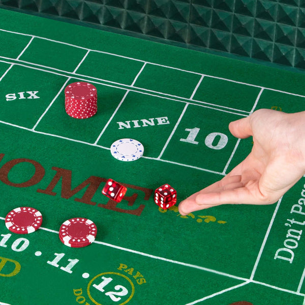 Casino Night 4-In-1 Felts Only -Blackjack, Craps, Roulette and Texas Hold'Em Table Felt Only- Green Felt Double Sided Casino Tabletop Gaming Mat- 18" X 36" - Perfect for Casino Game Night